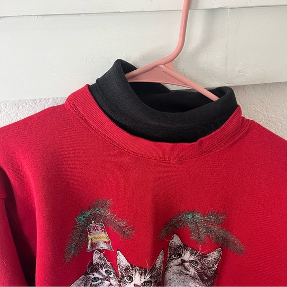 Vintage Cotton Grove Christmas Cat Women's Medium Turtleneck Sweatshirt. - Picture 2 of 9